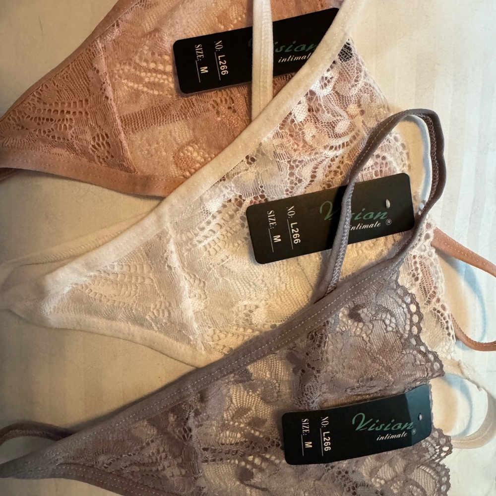 Lace  G-string Panty Trio - Cream, Tan, Gray
